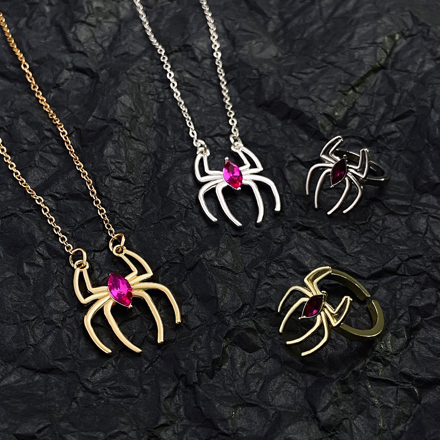 Wholesale Simple Retro Exaggerated Dark Style Spider Ring Necklace